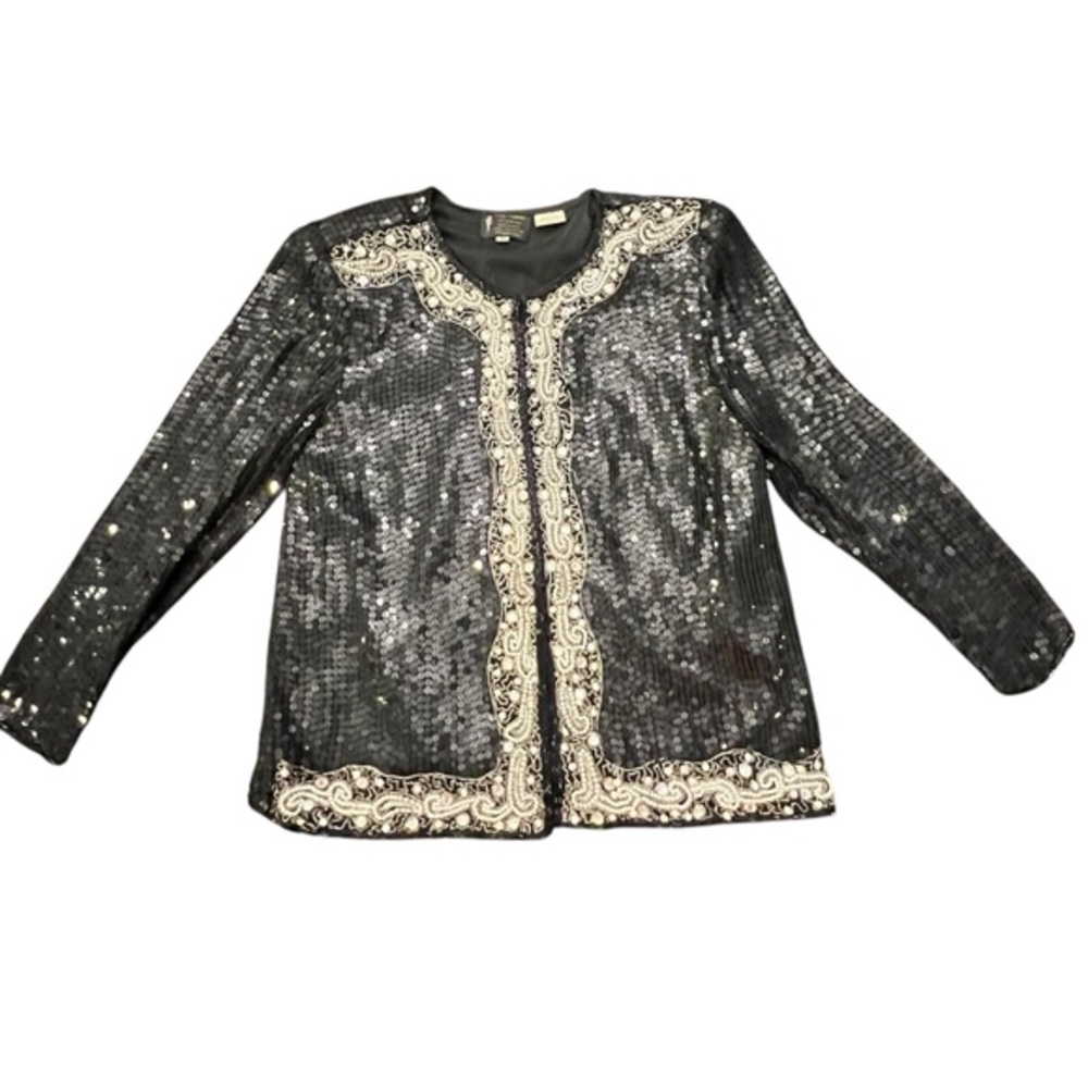 Vtg Silk Fully Beaded Jacket‎ Formal Wedding Cocktail Sequined Gatsby Medium EUC